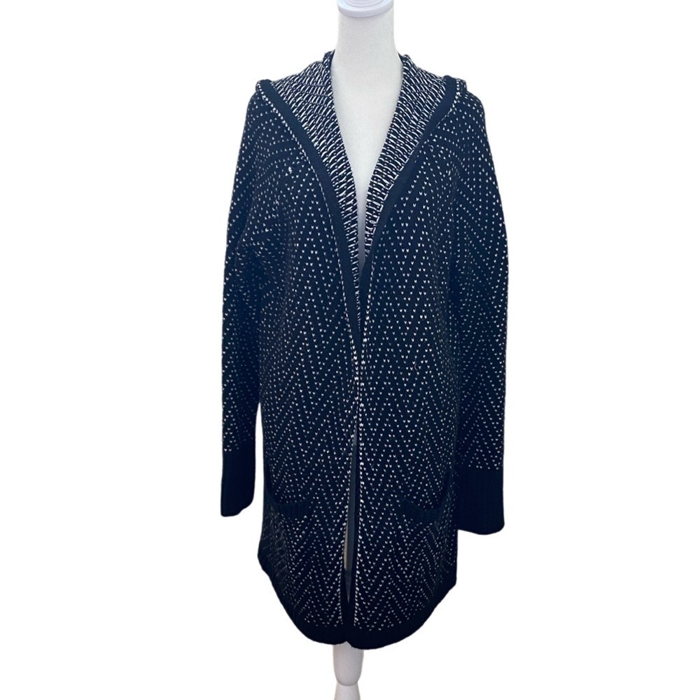 a. new. day Chic Black and White Hooded Long Open Front Cardigan. Size XL.